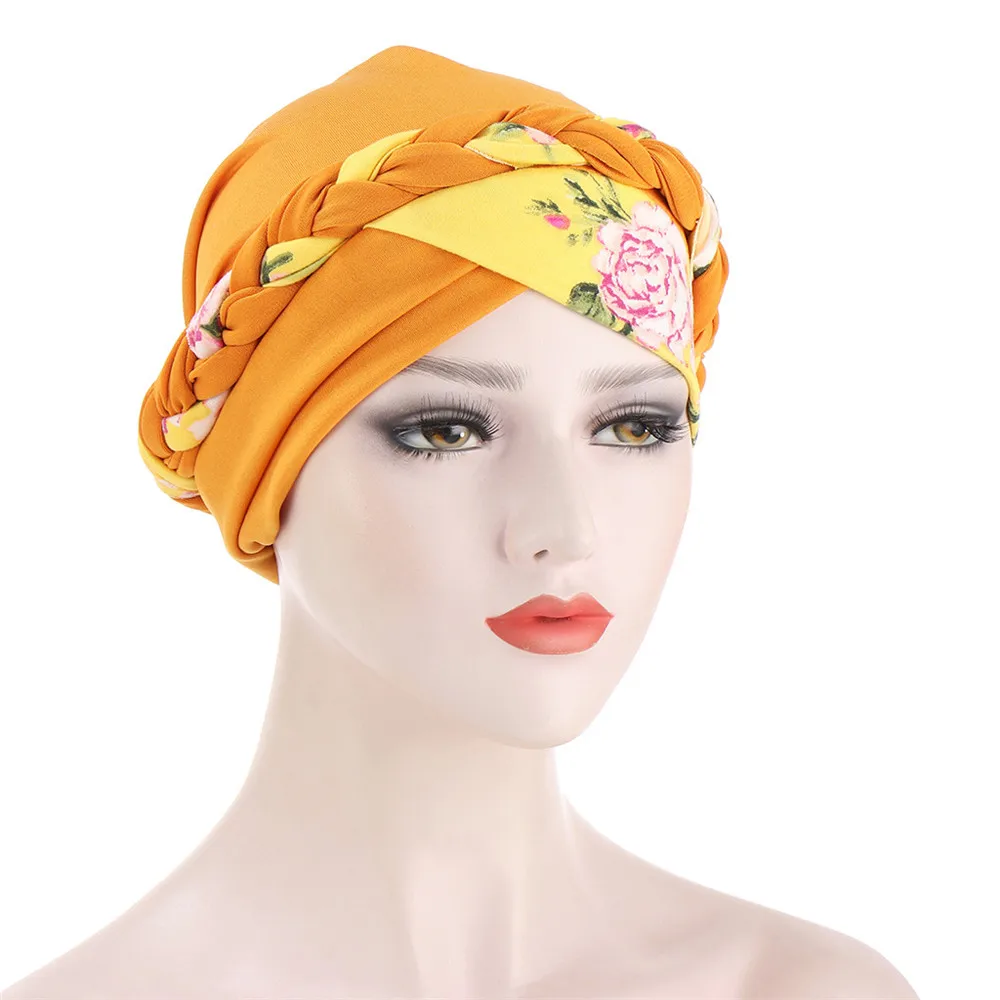 

Indian Print Braids Women Muslim Hijab Chemo Cap Bonnet Turban Hair Loss Cancer Headwrap Scarf Beanies Hat Cover Turbante Mujer