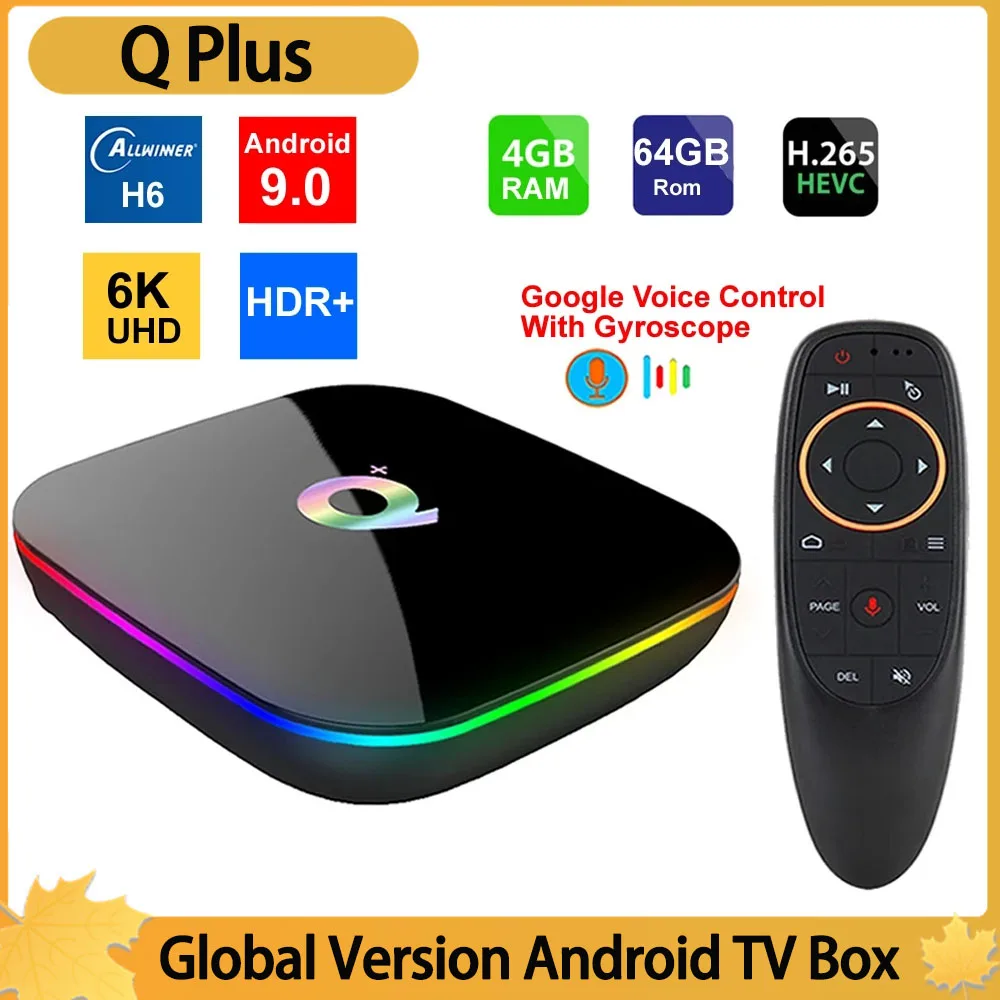 

Q Plus Smart TV BOX 4GB RAM 64GB ROM Allwinner H6 Quad core Android 9.0 OS WIFI USB3.0 6K UHD HDR TV Set Top Box Media Player