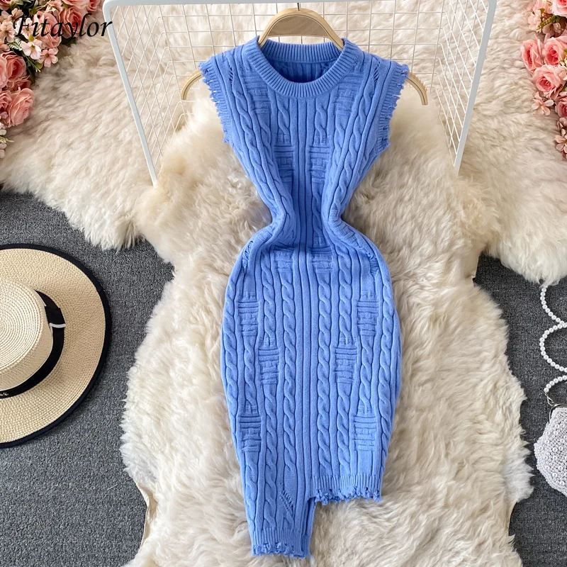 Fitaylor 2022 Spring Women Sleeveless White Sweater Dress Knitted Slim Bodycon Dress Irregluar Stretch Bandage Pink Lady Clothes
Fitaylor 2022 Spring Women Sleeveless White Sweater Dress Knitted Slim Bodycon Dress Irregluar Stretch Bandage Pink Lady Clothes