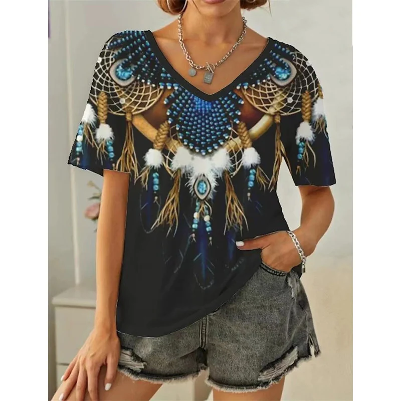 Women Retro Y2k Top Streetwear Harajuku V-Neck Tees Aztec Western Ethnic Style T-shirt 3D Print Feather Tribal Graphic T Shirts
Women Retro Y2k Top Streetwear Harajuku V-Neck Tees Aztec Western Ethnic Style T-shirt 3D Print Feather Tribal Graphic T Shirts