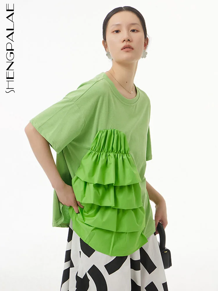 SHENGPALAE Лето 2022 Новинка Большие размеры женские однотонные топы с круглым вырезом и простыми сращенными оборками Лоскутные свободные тонкие ...
SHENGPALAE Лето 2022 Новинка Большие размеры женские однотонные топы с круглым вырезом и простыми сращенными оборками Лоскутные свободные тонкие ...