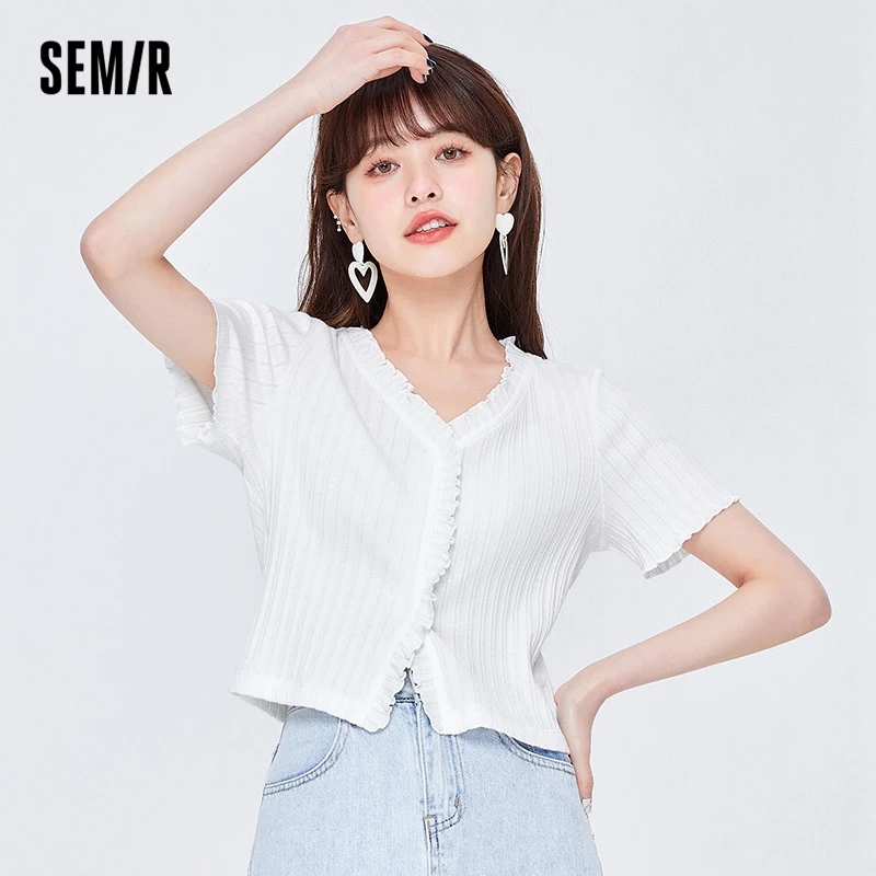 Футболка SEMIR женская короткая с V-образным вырезом, облегающая хлопковая Элегантная трикотажная рубашка с короткими рукавами, лето 2022
Футболка SEMIR женская короткая с V-образным вырезом, облегающая хлопковая Элегантная трикотажная рубашка с короткими рукавами, лето 2022