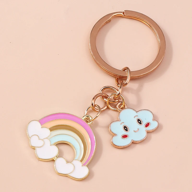 

Cute Rainbow Cloud Keychains Enamel Smile Face Keyrings for Women Girls Handbag Pendants Key Chains DIY Jewelry Accessories