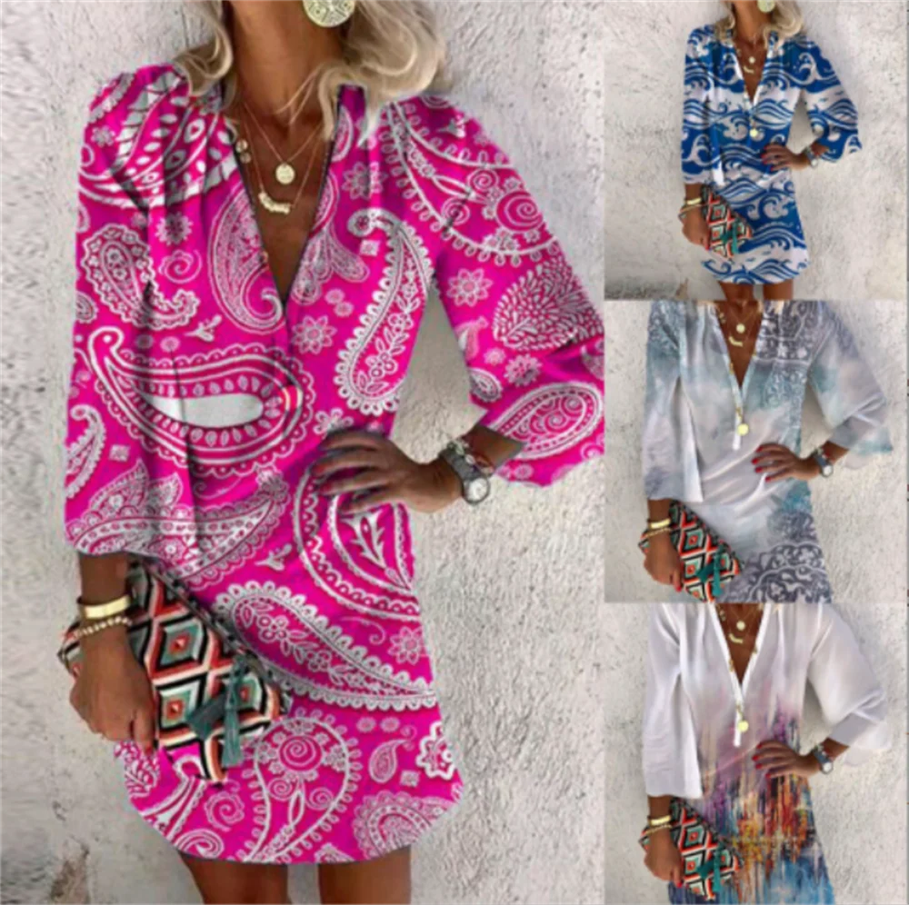 2022 Summer Ladies Printing Loose Seven Sleeves Casual Pullover Miniskirt Women New Fashion Vintage Elegant V-neck A Line Dress
2022 Summer Ladies Printing Loose Seven Sleeves Casual Pullover Miniskirt Women New Fashion Vintage Elegant V-neck A Line Dress