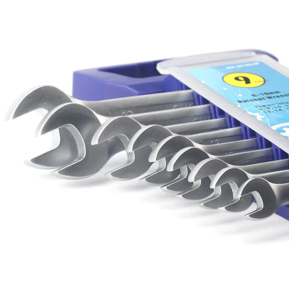 9PCS Ratchet Wrench Spanner Set of Multitools Keys Set Matte Finish Fixed Head 72-Teeth Ratcheting with Portable Plastic Rack
9PCS Ratchet Wrench Spanner Set of Multitools Keys Set Matte Finish Fixed Head 72-Teeth Ratcheting with Portable Plastic Rack