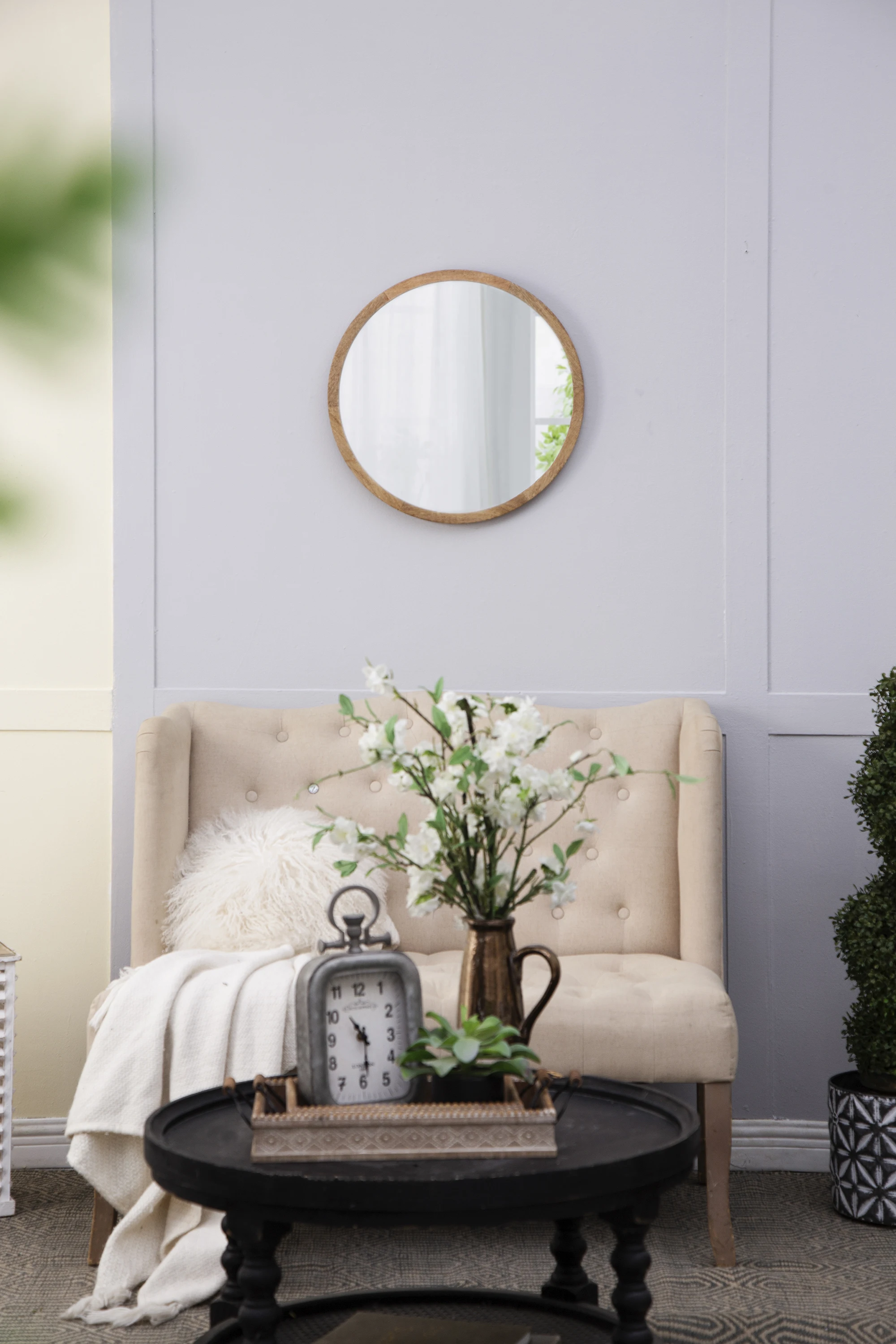 

Круглое настенное зеркало с деревянной рамой, для гостиной, столовой, фойе, ванной комнаты, офиса, 20 х20 дюймов