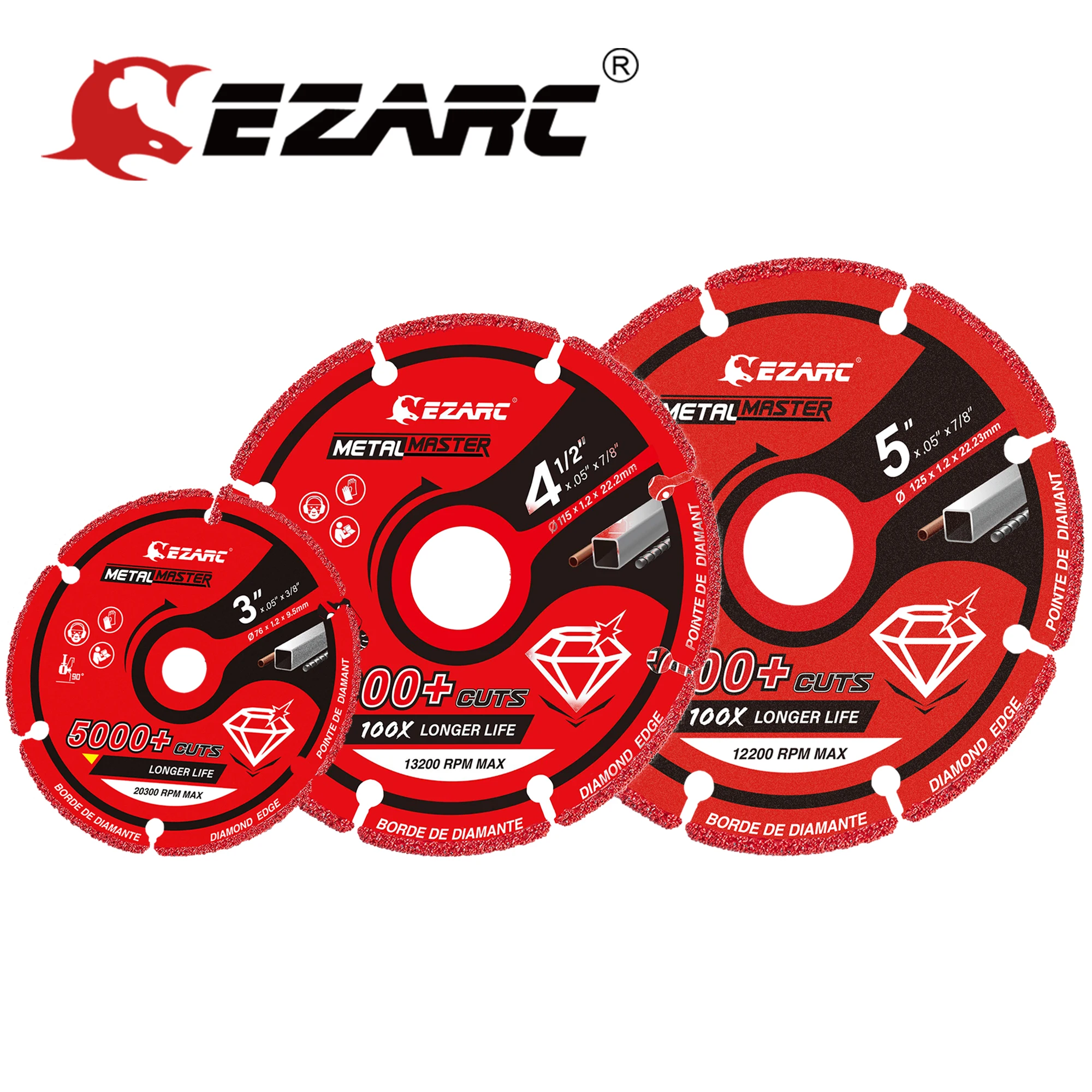 Алмазное режущее колесо EZARC 3x3/8 дюйма 4-1/2 и 5x7/8 для металла отрезное с 5000 +
