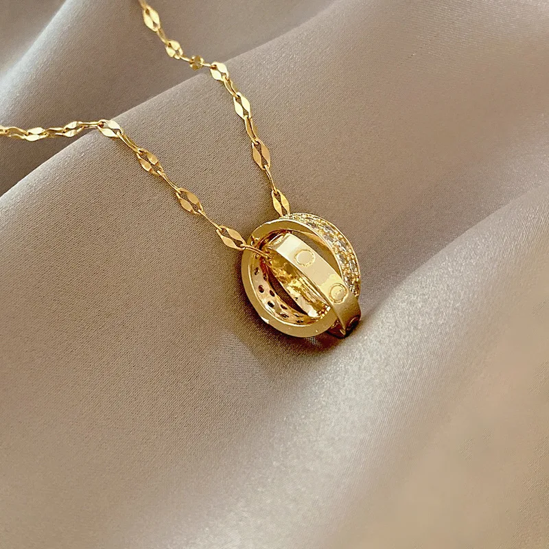 Stainless Steel Korean Style Fashion Simple Necklace Female Double Circle Zircon Cross Pendant Wedding Jewelry New
Stainless Steel Korean Style Fashion Simple Necklace Female Double Circle Zircon Cross Pendant Wedding Jewelry New