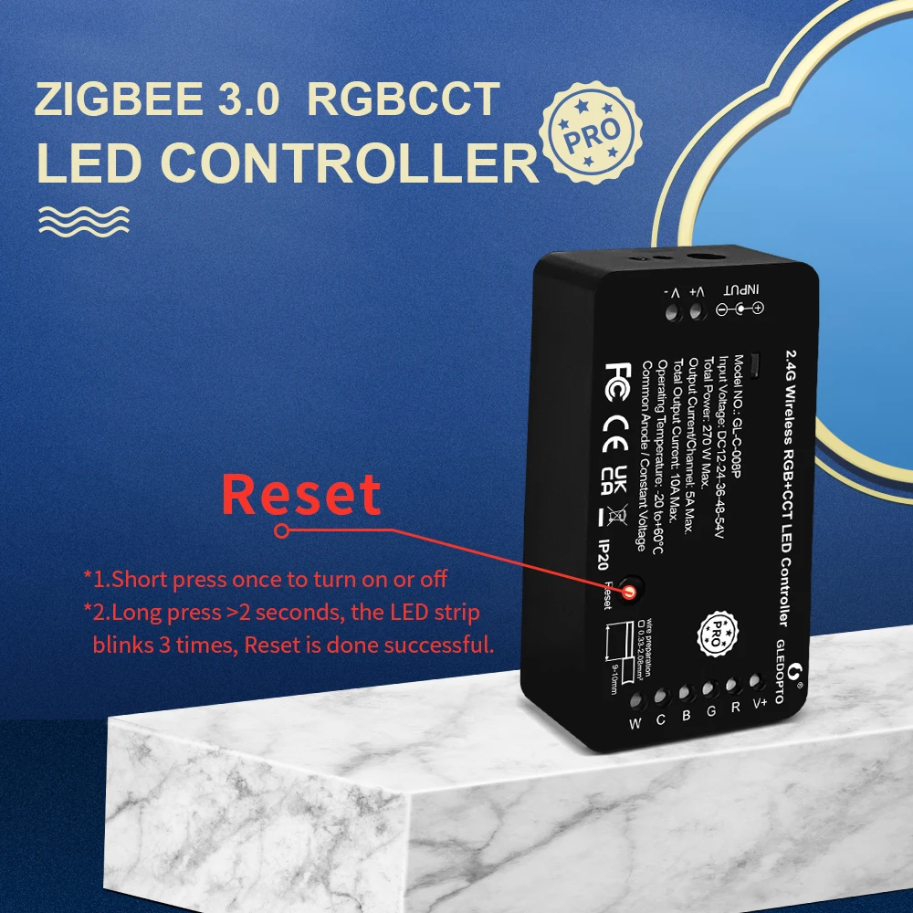 

DC12-24V RGB+CCT Zigbee Reset Button Smart LED Strip Controller Voice Control Work With Echo Plus SmartThings ZIGBEE 3.0 HUB
