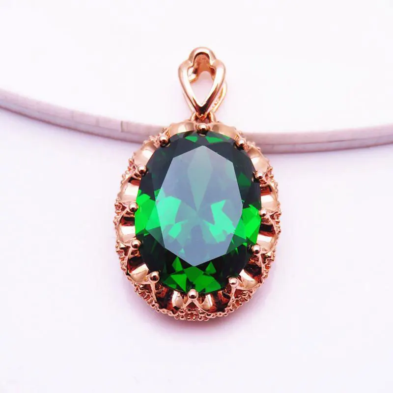 

585 Purple Gold Emerald Necklace 14K Rose Gold Inlaid Crystal Luxury Palace Style Pendant Exquisite Wedding Lady Jewelry