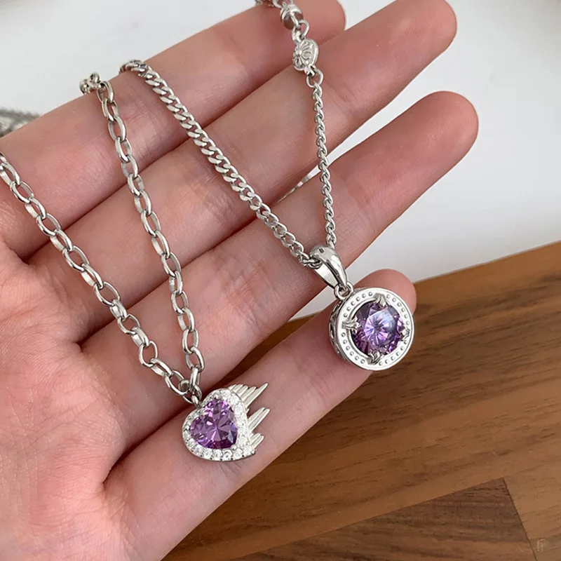 Accessories Fashion Purple Zircon Peach Heart Water Pendant Necklace Crystal Sweet Cool Clavicle Chain Aesthetic Jewelry
Accessories Fashion Purple Zircon Peach Heart Water Pendant Necklace Crystal Sweet Cool Clavicle Chain Aesthetic Jewelry