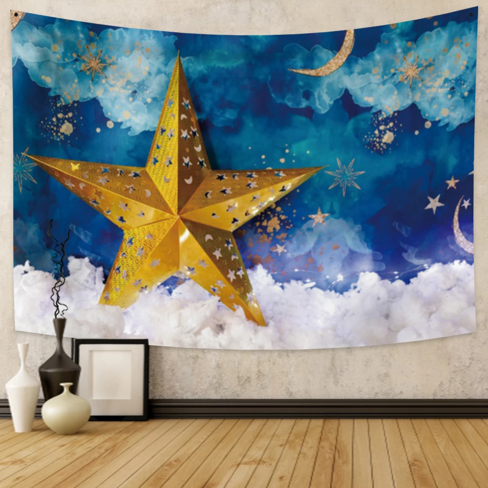 

Blue Starry Sky Cloud Star Background Tapestry Wall Hanging Carpet For Bedroom Living Room Dorm Tapestries Art Home Decoration