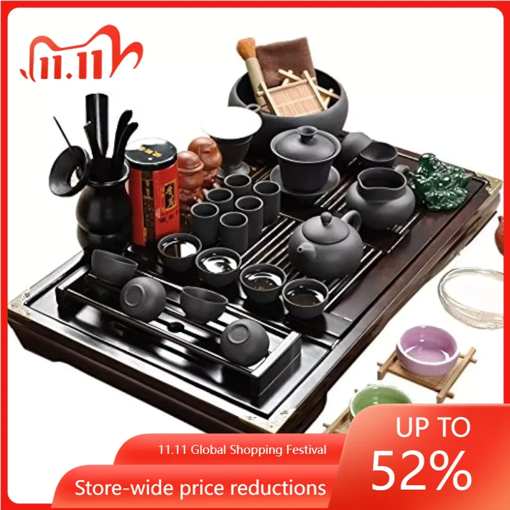 Деревянный керамический поднос для чая, черный чайный сервиз
Деревянный керамический поднос для чая, черный чайный сервиз