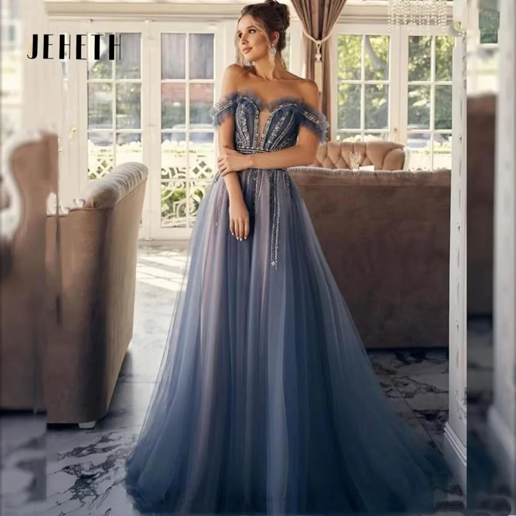 JEHETH Luxury Prom Dresses 2023 Off The Shoulder Crystal Beads A-Line Tulle Appliques Evening Party Gowns Elegant Robe De Soiré
JEHETH Luxury Prom Dresses 2023 Off The Shoulder Crystal Beads A-Line Tulle Appliques Evening Party Gowns Elegant Robe De Soiré