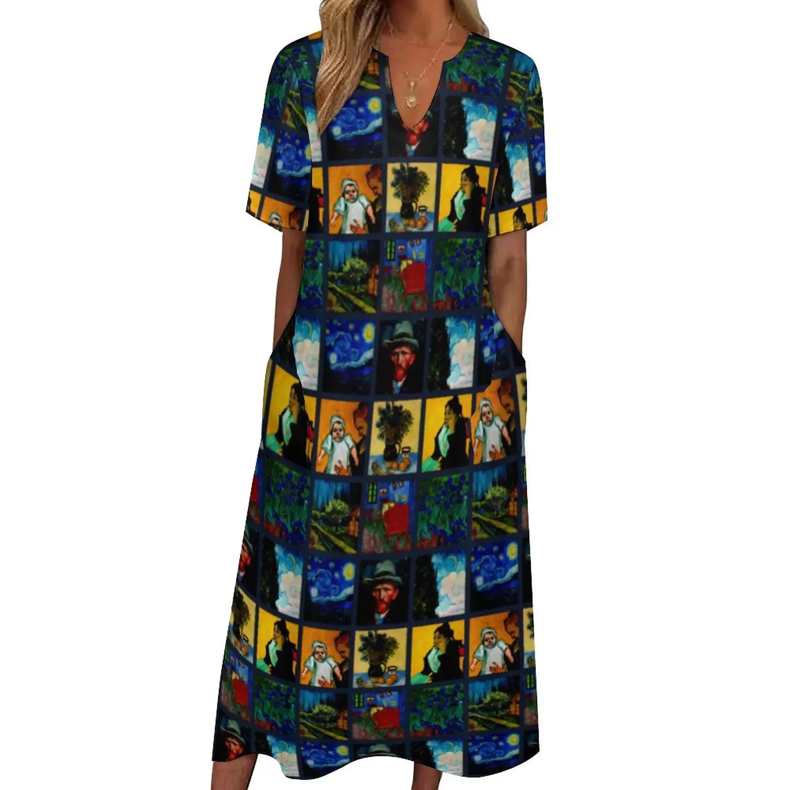 

Van Gogh Dress Let Us Crazy Elegant Maxi Dress Korean Fashion Casual Long Dresses Summer Short Sleeve Design Vestido Large Size