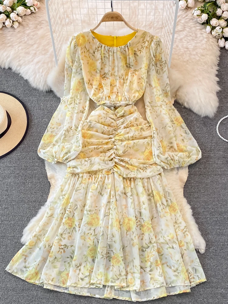 Women 2022 Spring French Round Neck Fashion Fishtail Puff Sleeve Chiffon Floral Lady Temperament Dress Vestidos Female D0918
Women 2022 Spring French Round Neck Fashion Fishtail Puff Sleeve Chiffon Floral Lady Temperament Dress Vestidos Female D0918