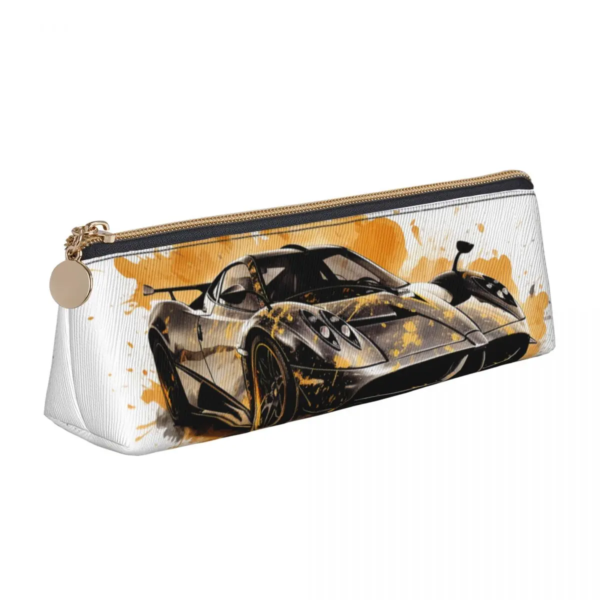 

Speed Sports Car Leather Pencil Case Ink Drawing Hyper Artistic Kawaii Zipper Pencil Box Back to School Teens Triangle Pen Bags