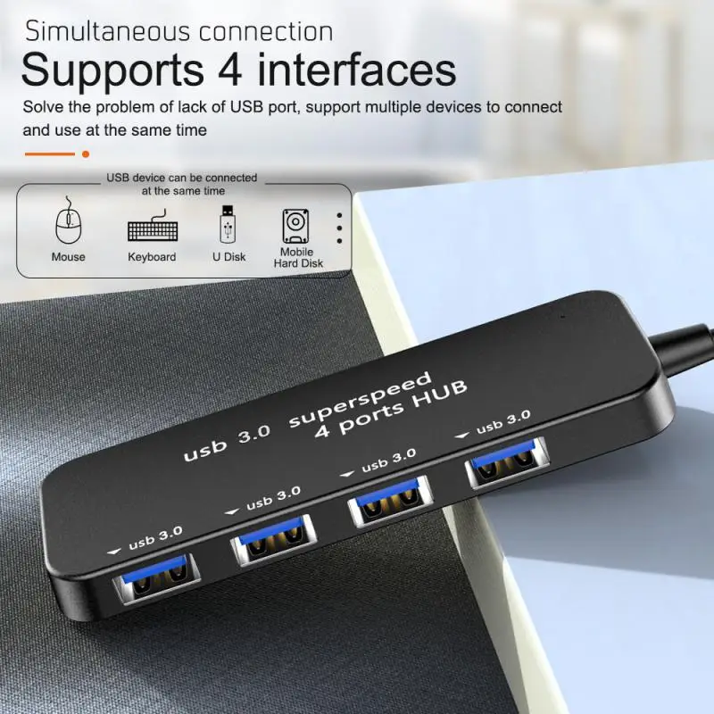 

2023 New Ultra Thin 4-Port USB 3.0 Hub With High Speed Indicator Light USB Adapter Suitable For Multi Device Computers/Laptops