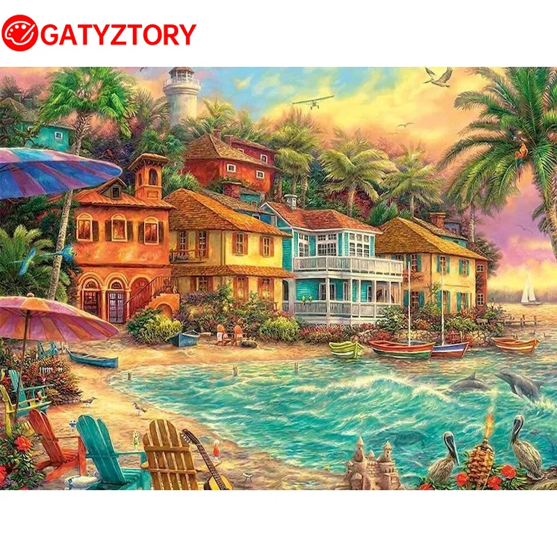 

GATYZTORY Painting By Numbers Seascape HandPainted Wall Art 60x75cm DIY Coloring By Number House Unique Gift Home Decor