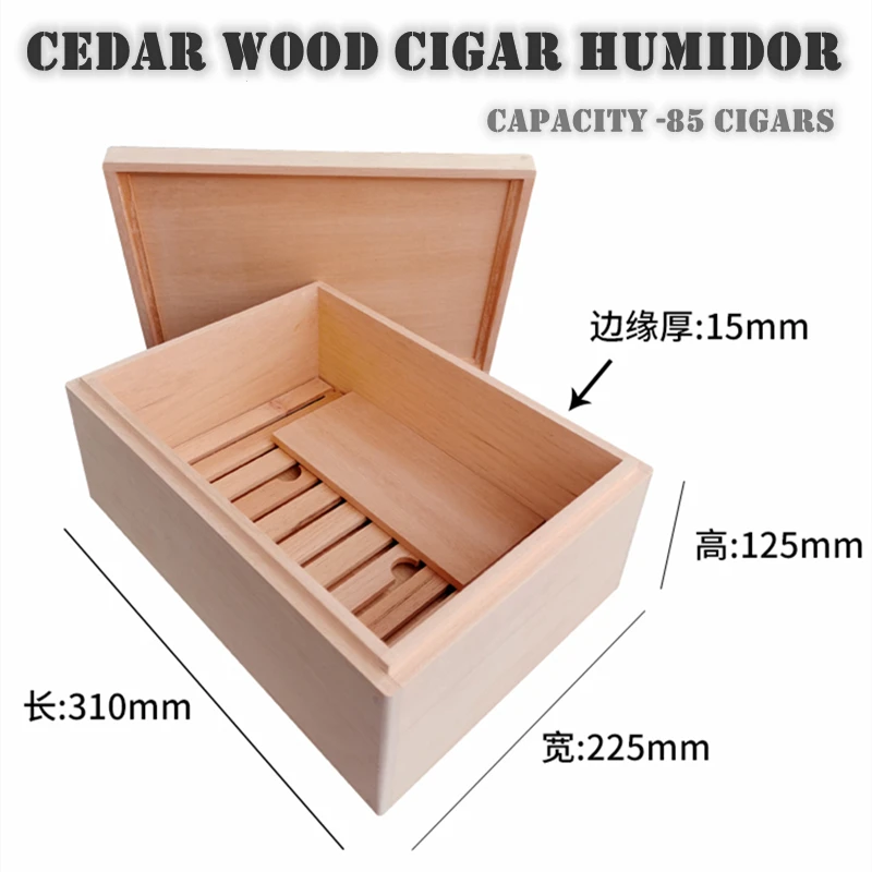 

310x225x125mm Cedar Wood Cigar Humidor Capacity 85 Cigarettes Storage Box Simple Moisturizing Wood Grain Cigar Case for Cabinet