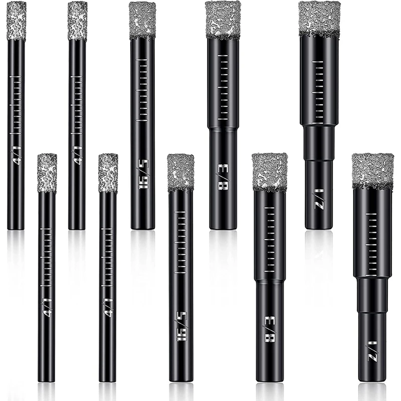 Dry Diamond Drill Bits Set 10 PCs Tile Drill Bits Granite Drill Bits for Granite Ceramic Marble Tile Stone Round Shank
Dry Diamond Drill Bits Set 10 PCs Tile Drill Bits Granite Drill Bits for Granite Ceramic Marble Tile Stone Round Shank