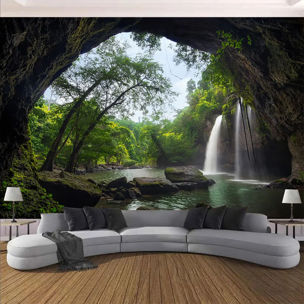 

Boho mandala tapestry background decoration nature forest tapestry hippie big beautiful landscape tree waterfall wall hanging