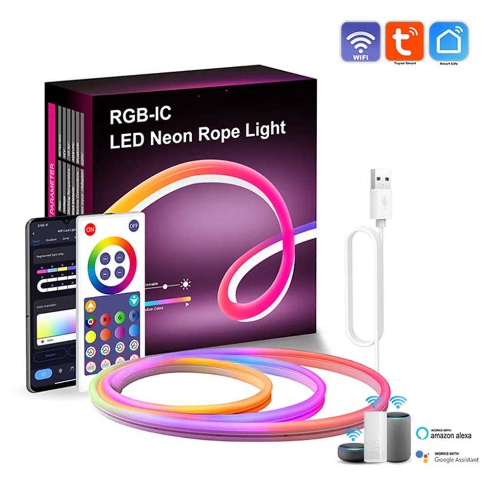 Smart Tuya WiFi LED Neon Strip Light RGB Dimmable Waterproof RGBIC Chasing Flexible Rope Tape for Home Decor Work With Alexa
Smart Tuya WiFi LED Neon Strip Light RGB Dimmable Waterproof RGBIC Chasing Flexible Rope Tape for Home Decor Work With Alexa