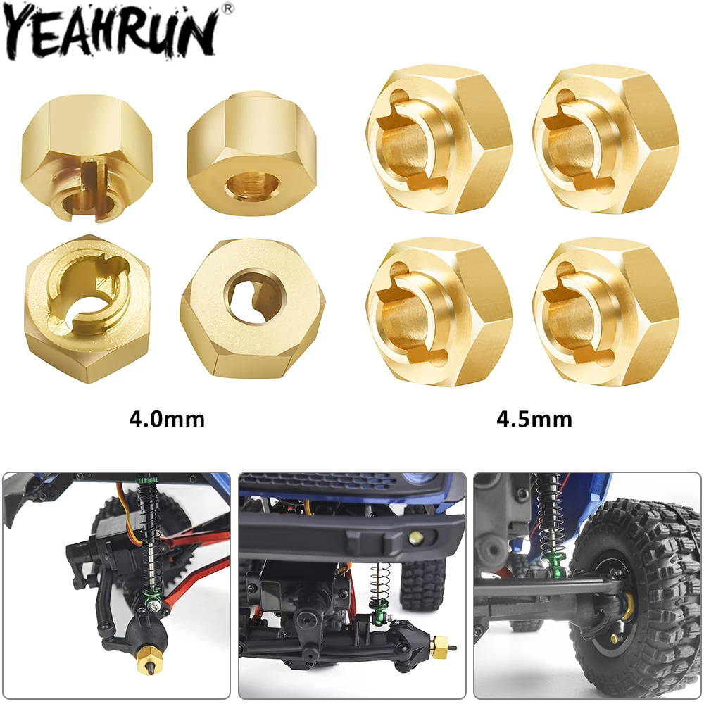 

YEAHRUN 4PCS Brass Wheel Hex Adapter 4.0/4.5mm for Axial SCX24 90081 AXI00001 002 004 005 006 1/24 RC Crawler Car Parts