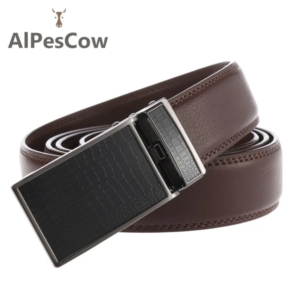 

Genuine Leather Belt for Men 100% Alps Cowhide Ratchet Belt 3.0cm Width Automatic Buckle Waistband Designer Casual Business Male