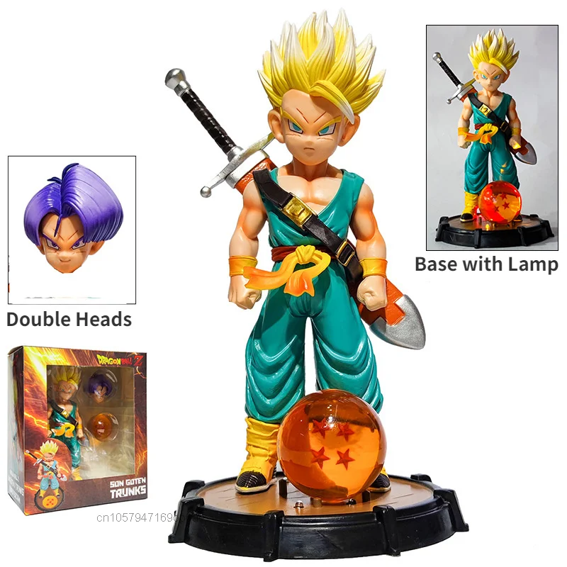 

21CM Anime Dragon Ball Z New Trunks Childhood Action Figure With Base Lamp Double Headed Sculpture PVC Model Box Decoration