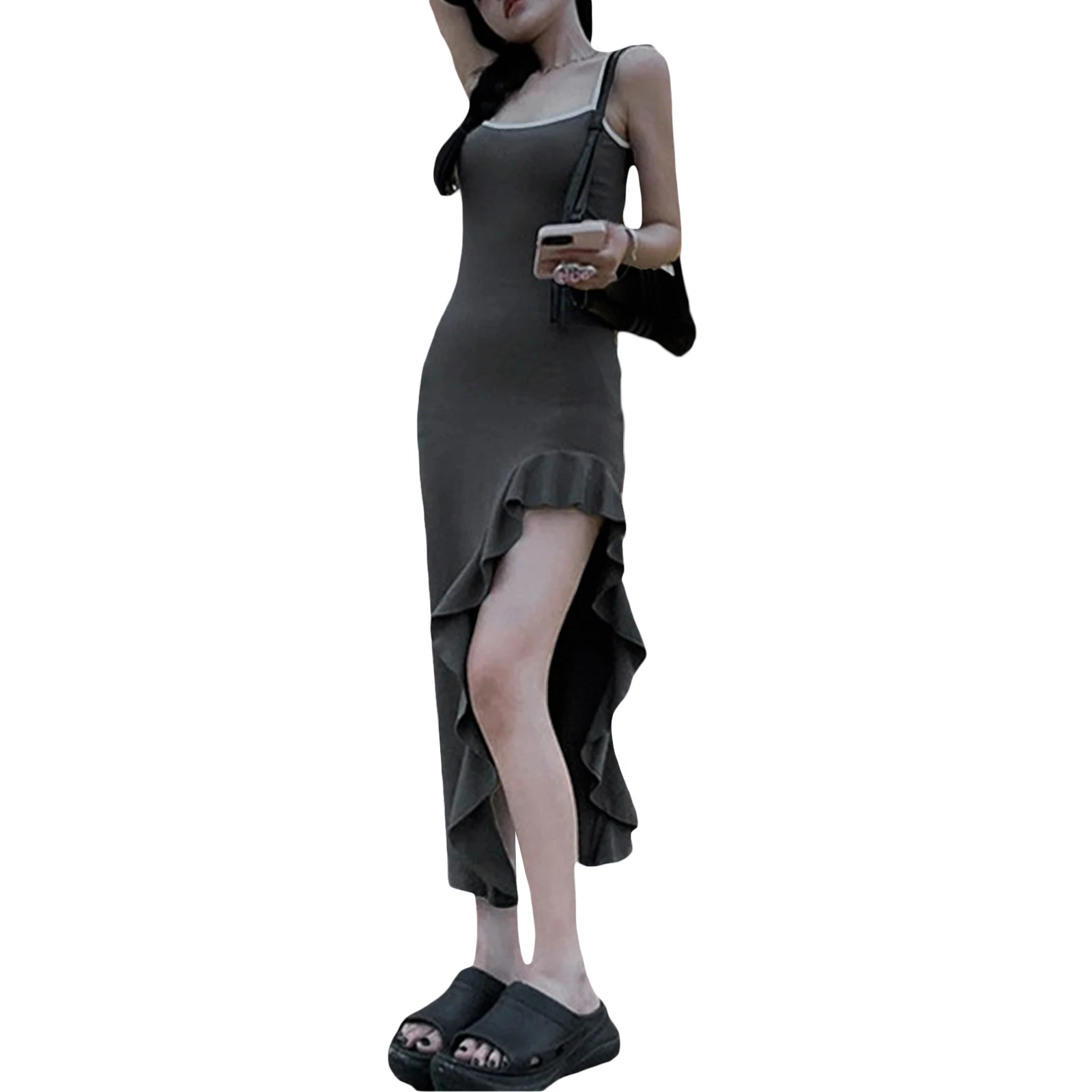 Women's Fashion Slim Slip Dress Spaghetti Straps Sleveless Ruffled High Slit Dress Summer Long Dress Streetwear
Women's Fashion Slim Slip Dress Spaghetti Straps Sleveless Ruffled High Slit Dress Summer Long Dress Streetwear