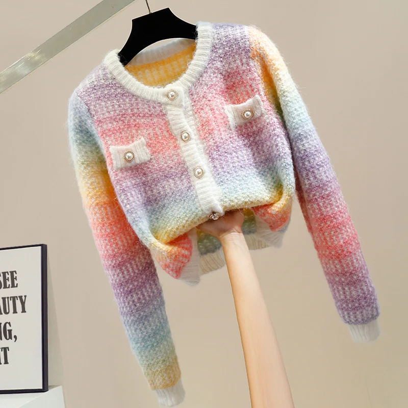 Fashion Contrast Color Single-Breasted Short Knitted Cardigans Colorized Sweater Women's Knitting Top Sweet Girls Sweaters Coat
Fashion Contrast Color Single-Breasted Short Knitted Cardigans Colorized Sweater Women's Knitting Top Sweet Girls Sweaters Coat