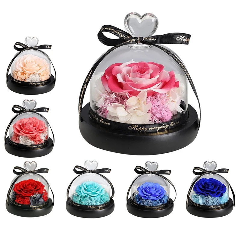 Eternal Flowers In Heart Glass Dome With LED Light Forever Preserved Rose Valentine Wedding Gifts For Women Girls 
Eternal Flowers In Heart Glass Dome With LED Light Forever Preserved Rose Valentine Wedding Gifts For Women Girls