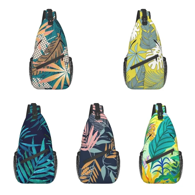 

Cool Hawaiian Tropical Plants Sling Bags for Traveling Men's Colors Leaves Crossbody Chest Backpack Shoulder Daypack