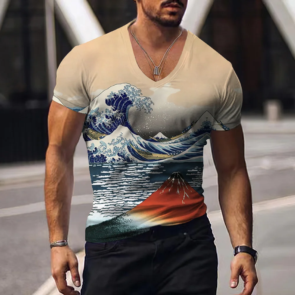 Landscape Vintage Print Summer Men's V-Neck T-shirt Casual Short Sleeve Oversized Pullover Trend Tee Tops Fashion Men Clothing 
Landscape Vintage Print Summer Men's V-Neck T-shirt Casual Short Sleeve Oversized Pullover Trend Tee Tops Fashion Men Clothing