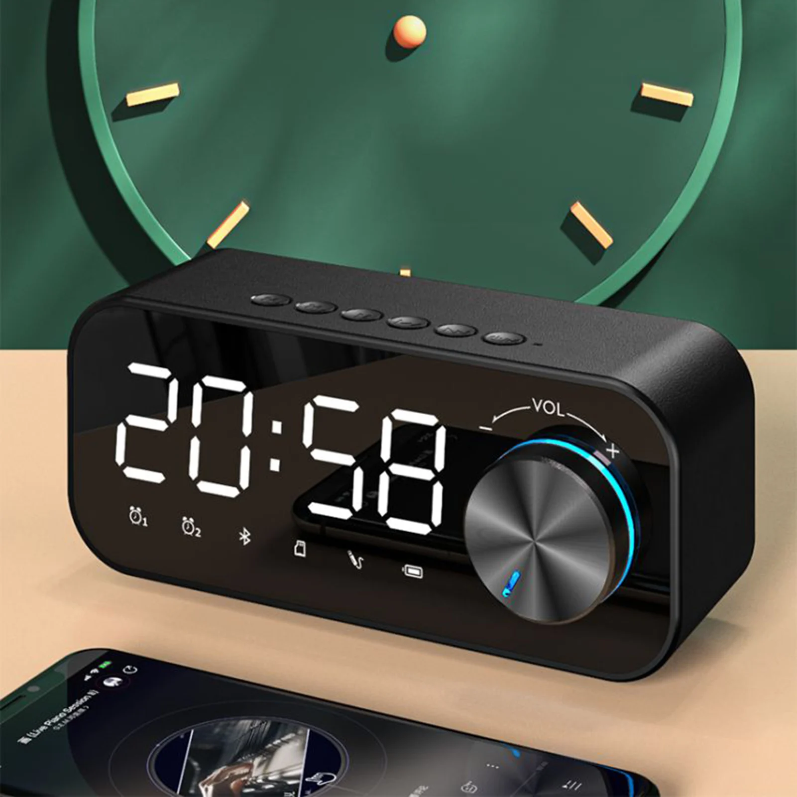 Portable Wireless Bluetooth-compatible Speaker Desktop Mirror Screen Display Digital Alarm Clock LED Subwoofer Table Clock HOT
Portable Wireless Bluetooth-compatible Speaker Desktop Mirror Screen Display Digital Alarm Clock LED Subwoofer Table Clock HOT