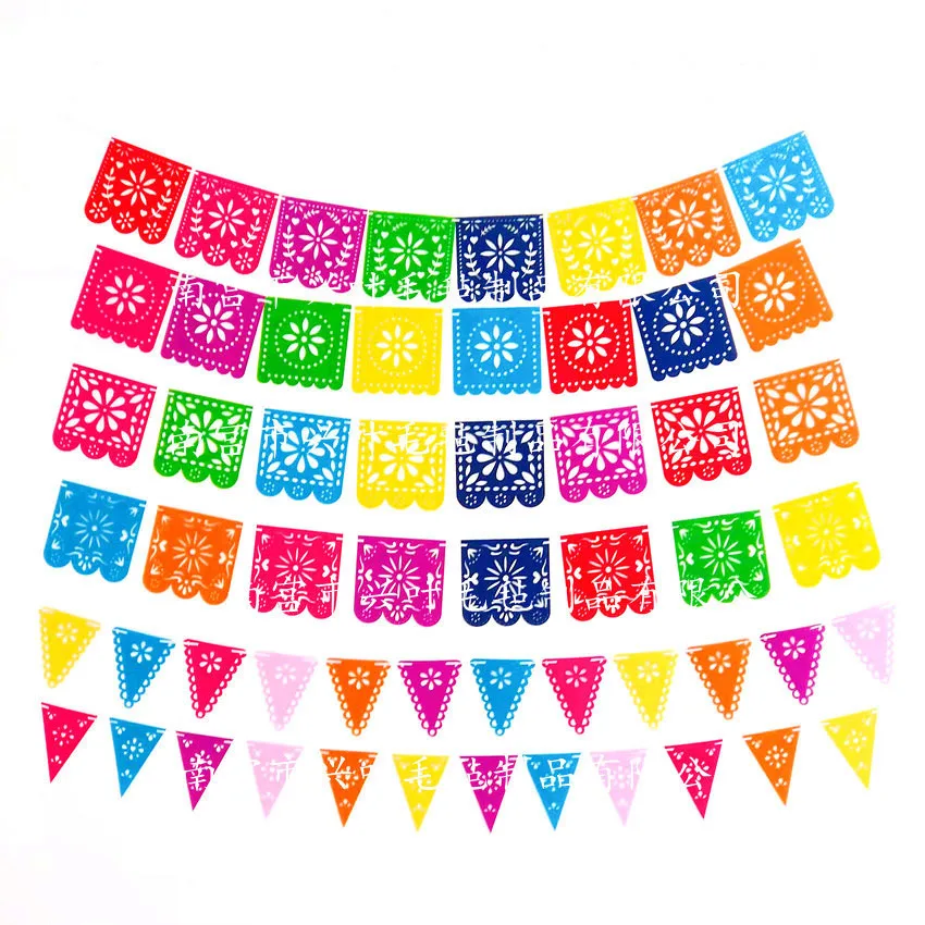 

Mexican Pinata Themed Carnival Party Pull Flag Felt Day of The Dead Non-woven Pull Flower Bunting Colorful Rope Ribbon Banner