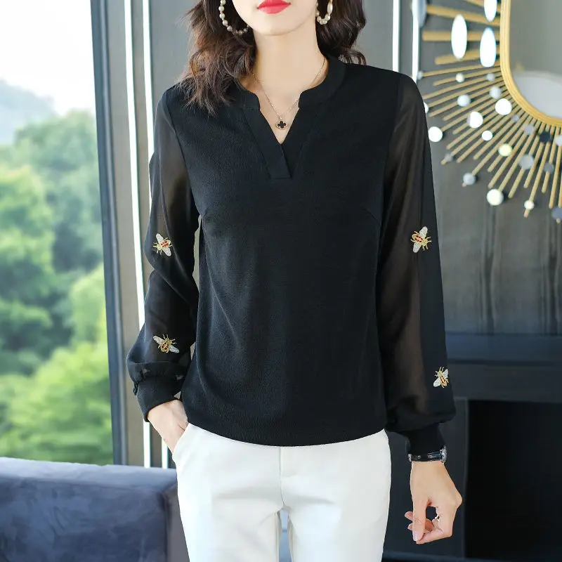 Новинка весна-осень 2021, пуловер с длинным рукавом, футболка, женская шифоновая сетчатая нижняя рубашка для женщин среднего возраста, Свобод... 
Новинка весна-осень 2021, пуловер с длинным рукавом, футболка, женская шифоновая сетчатая нижняя рубашка для женщин среднего возраста, Свобод...