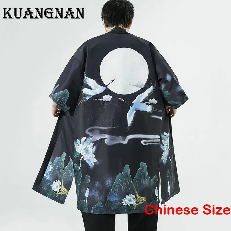 Длинный кардиган с принтом KUANGNAN, японская одежда, японское кимоно, Мужская винтажная одежда, рубашка, блузка в азиатском стиле 5XL, лето 2023 
Длинный кардиган с принтом KUANGNAN, японская одежда, японское кимоно, Мужская винтажная одежда, рубашка, блузка в азиатском стиле 5XL, лето 2023