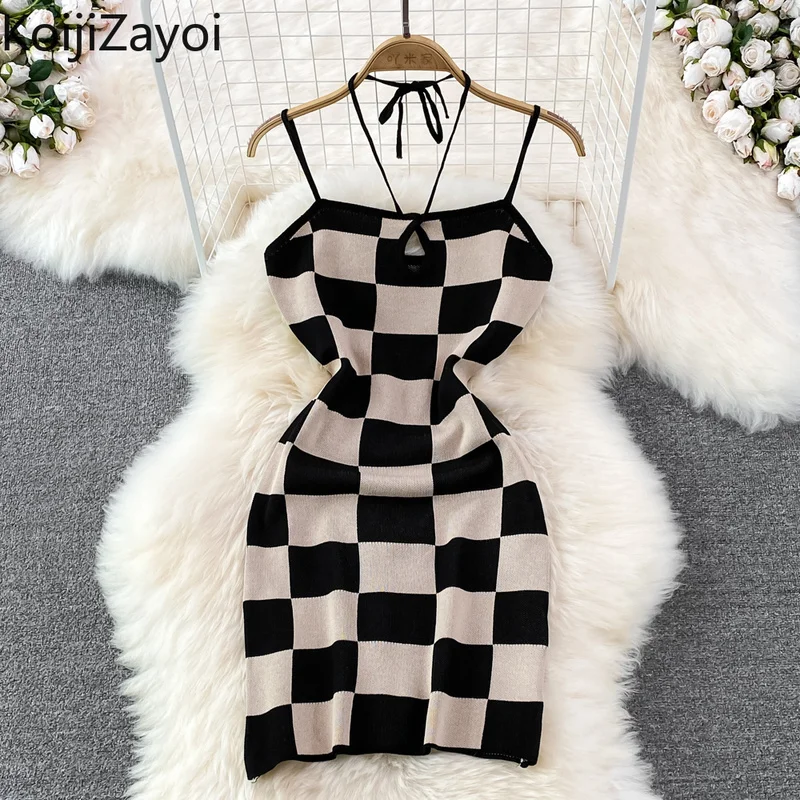 Koijizayoi Plaid Women Knitted Sexy Suspender Dress Sleeveless Backless Dresses Female Chic 2022 New Dropship Vestidos Club
Koijizayoi Plaid Women Knitted Sexy Suspender Dress Sleeveless Backless Dresses Female Chic 2022 New Dropship Vestidos Club