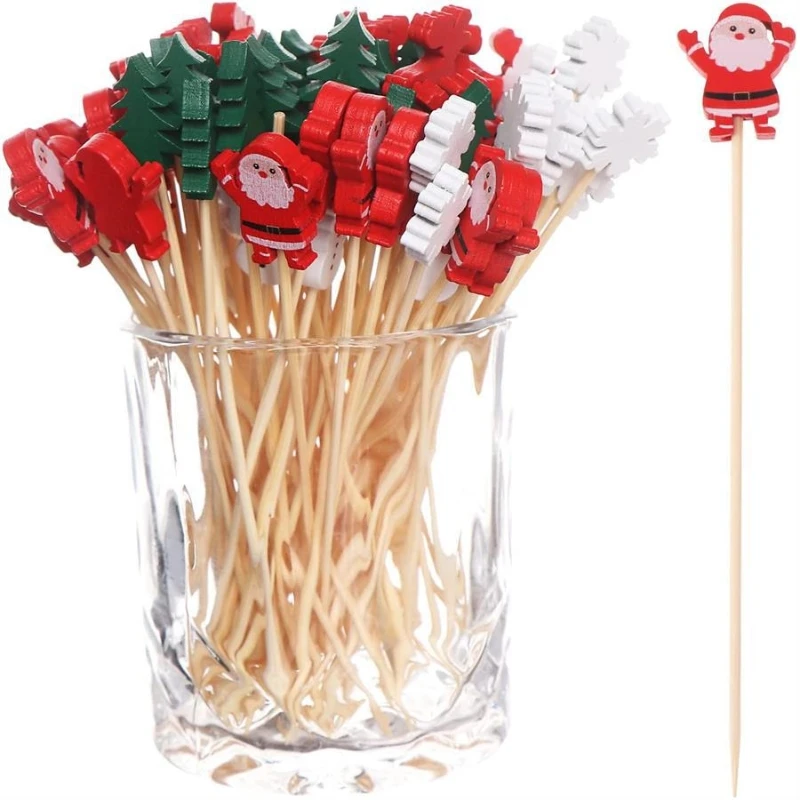 

Sale By Bulk Set Christmas Sticks Disposable Bamboo Sticks Snowflake Christmas Tree Moose Santa Claus Snowman Sticks Christmas