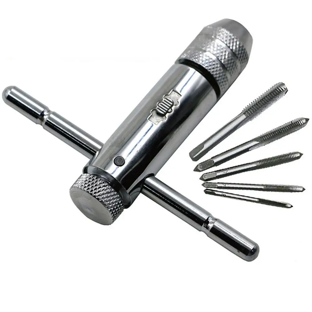 Adjustable Silver T-Handle Ratchet Tap Holder Wrench withM3-M8 3mm-8mm Machine Screw Thread Metric Plug T-shaped Tap
Adjustable Silver T-Handle Ratchet Tap Holder Wrench withM3-M8 3mm-8mm Machine Screw Thread Metric Plug T-shaped Tap