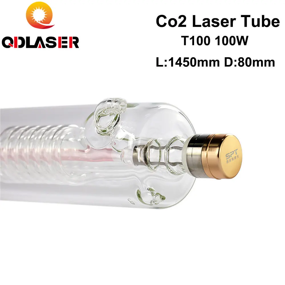 

QDLASER T100 100-130W Co2 Laser Tube 100w Length 1450mm Dia. 80mm for CO2 Laser Engraving And Cutting Machine