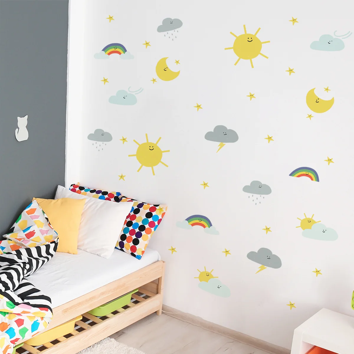

INS Rainbow Cloud Star Wall Sticker DIY Self-adhesive Removable Vinyl Mural Art Decals Kids Bedroom Background Nursery Wallpaper