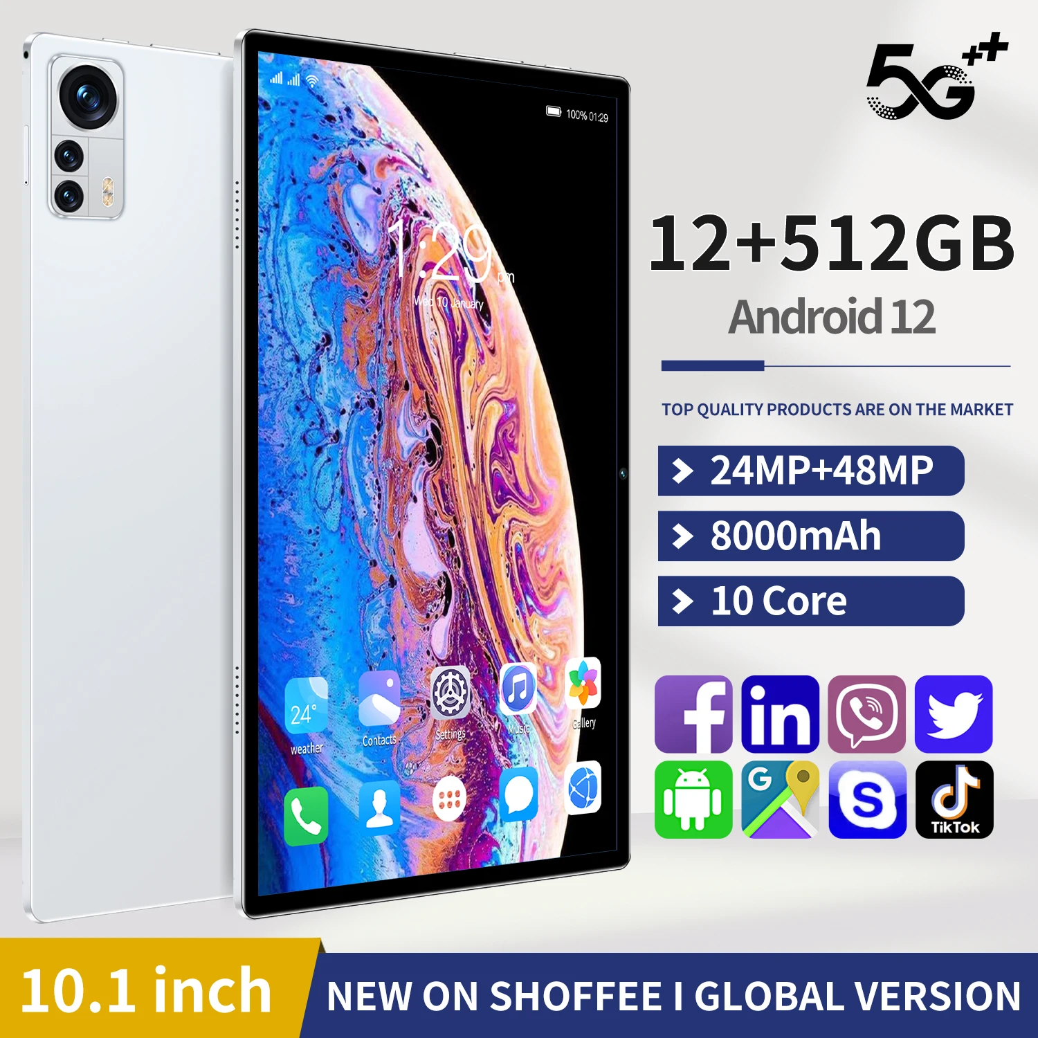 Pro 10.1 Inch Tablets Octa Core 12GB RAM 512GB ROM Android 11 Google Play Dual 5G Network GPS Bluetooth WiFi Tablet PC
Pro 10.1 Inch Tablets Octa Core 12GB RAM 512GB ROM Android 11 Google Play Dual 5G Network GPS Bluetooth WiFi Tablet PC