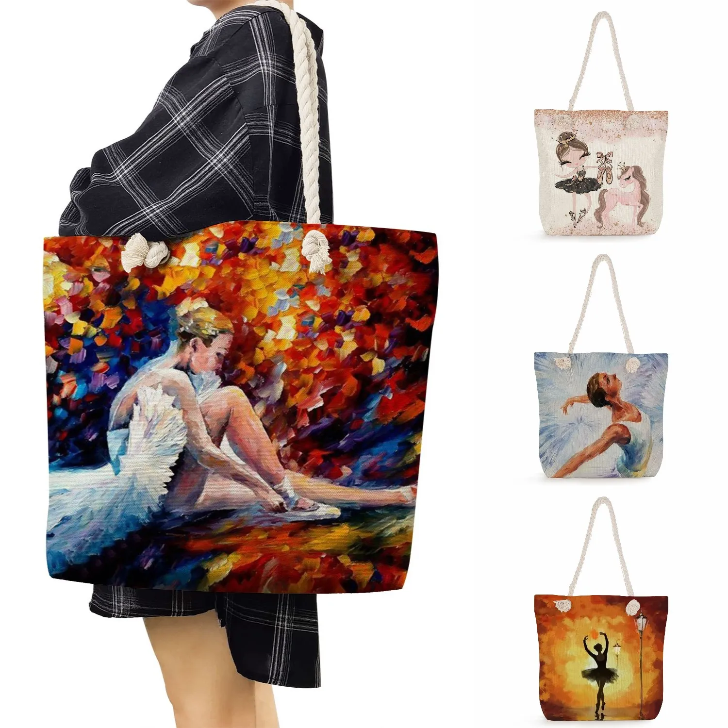 Shoulder Bag Eco Reusable Thick Rope High Capacity Ballet Girl Print Handbags For Women Art Tote Bags Fashion Cartoon Traveling
Shoulder Bag Eco Reusable Thick Rope High Capacity Ballet Girl Print Handbags For Women Art Tote Bags Fashion Cartoon Traveling