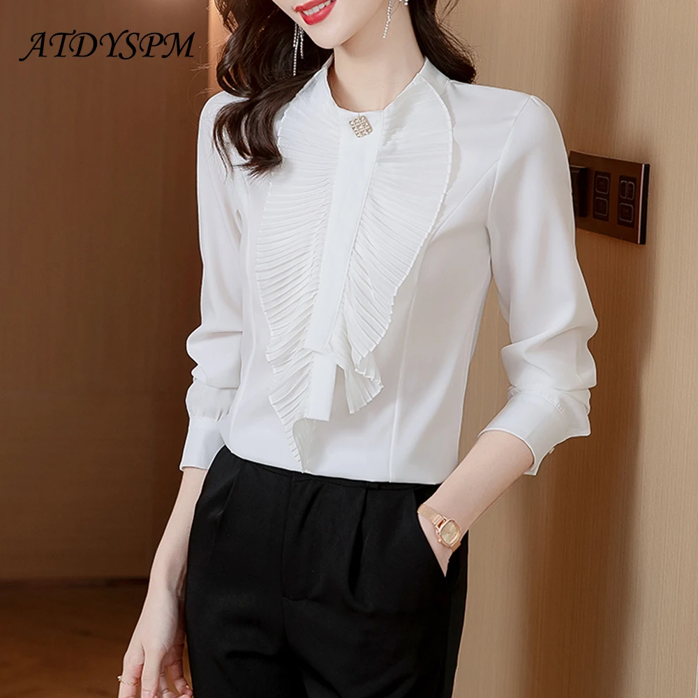 Женская блузка с оборками, элегантная шикарная блузка неправильной формы, женская повседневная одежда для вечеринки, 2023