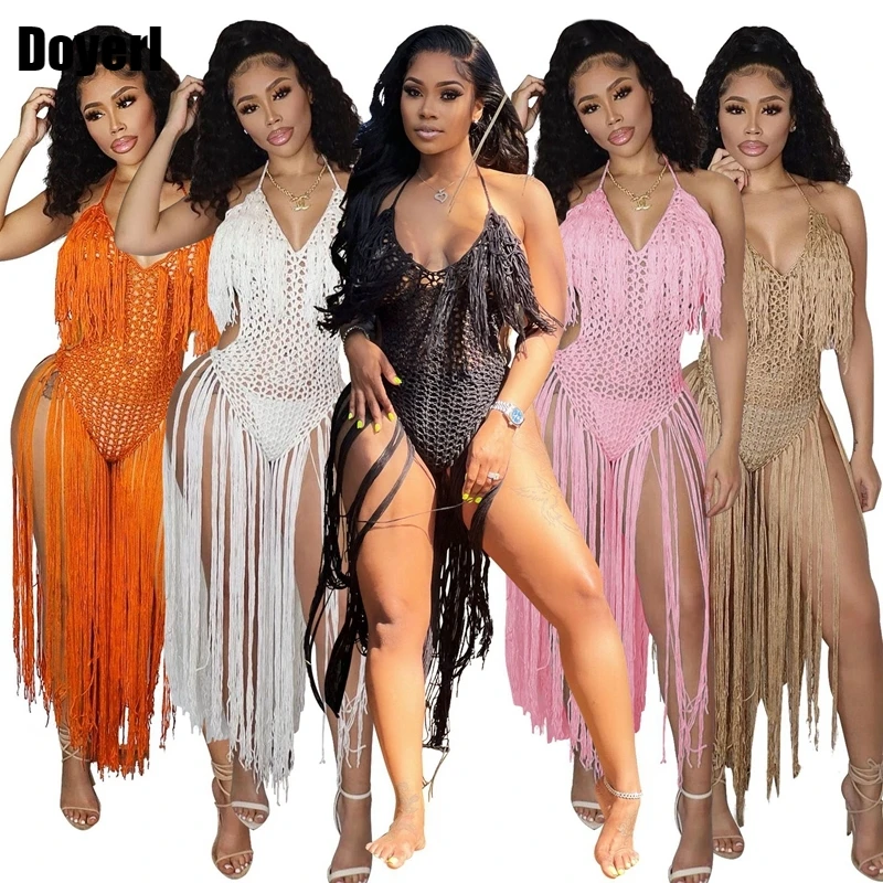 Sexy Hollow Out Knit Crochet Dress Women White Halter Fringe Tassel Summer Beach Dress for Women Holiday Backless Maxi Dress
Sexy Hollow Out Knit Crochet Dress Women White Halter Fringe Tassel Summer Beach Dress for Women Holiday Backless Maxi Dress