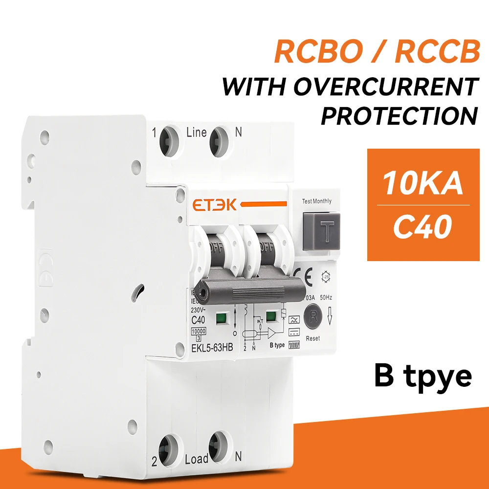 ETEK RCBO 10KA 1P + N 40A 30mA Curve C Type B EKL5-63HB-1NC4030
ETEK RCBO 10KA 1P + N 40A 30mA Curve C Type B EKL5-63HB-1NC4030