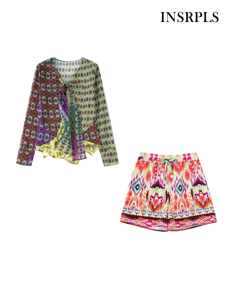 INSRPLS Women Fashion With Tie Printed Blouses And High Elastic Waist Drawstring Shorts Female Two Piece Sets Mujer
INSRPLS Women Fashion With Tie Printed Blouses And High Elastic Waist Drawstring Shorts Female Two Piece Sets Mujer